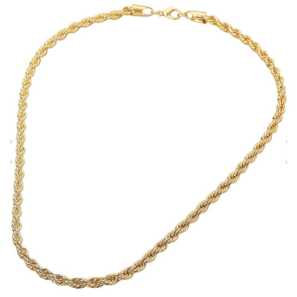 18K Gold Filled Chain Necklace | 4mm Twisted Rope | 18 Inch | Made in Brazil